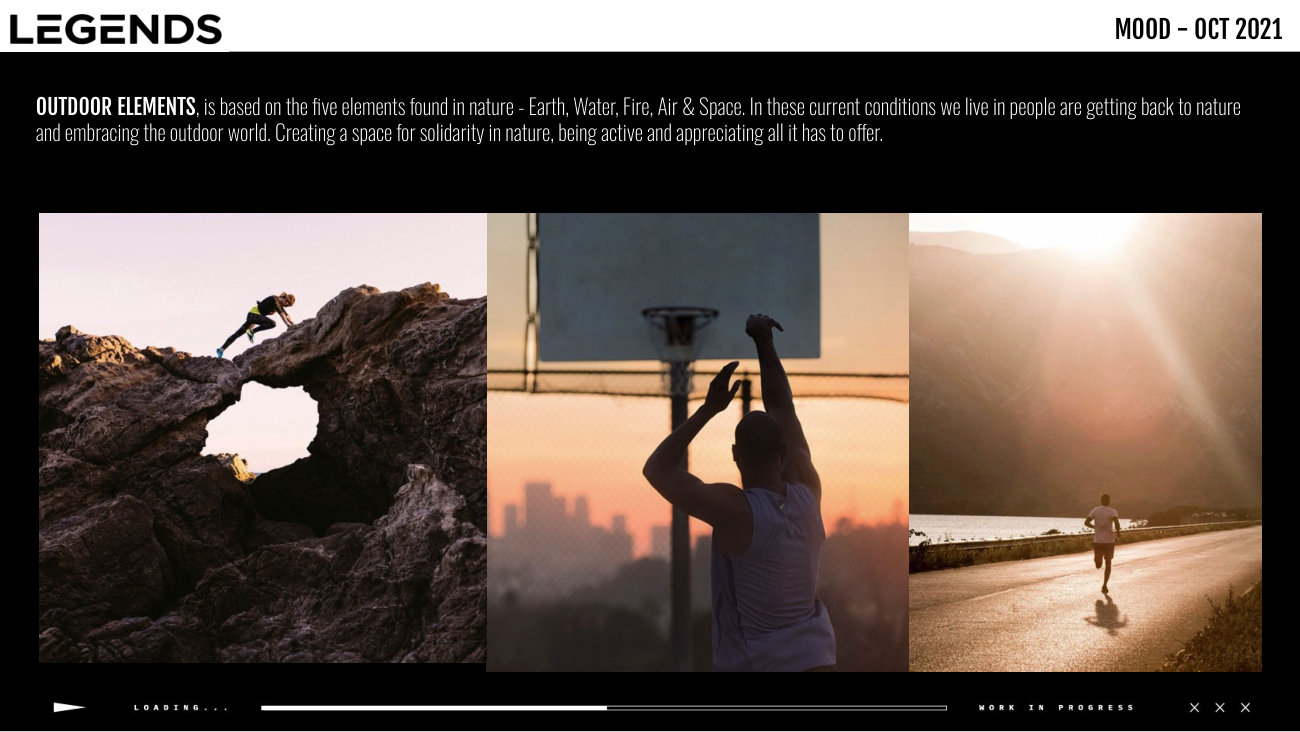 Legends: Outdoor Elements: climbing, basketball and running in warm natural light.
